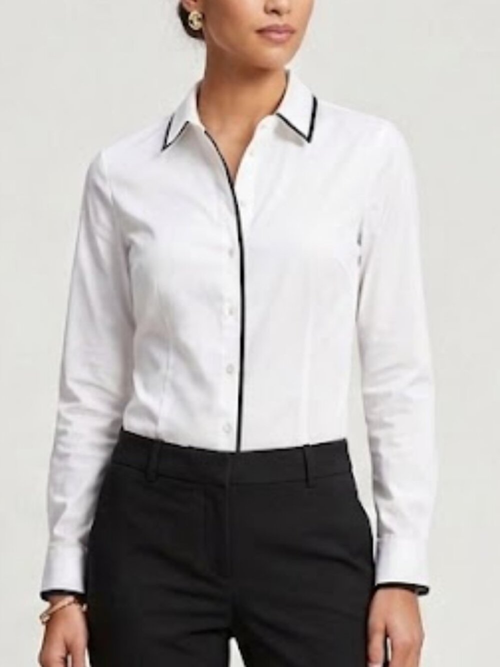 White Button-Up Shirt with Black Trim Small